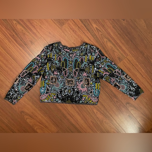 Amazing Vintage 80’s Sténay Multicolored Geometric Beaded Evening coat jacket M - Picture 11 of 16
